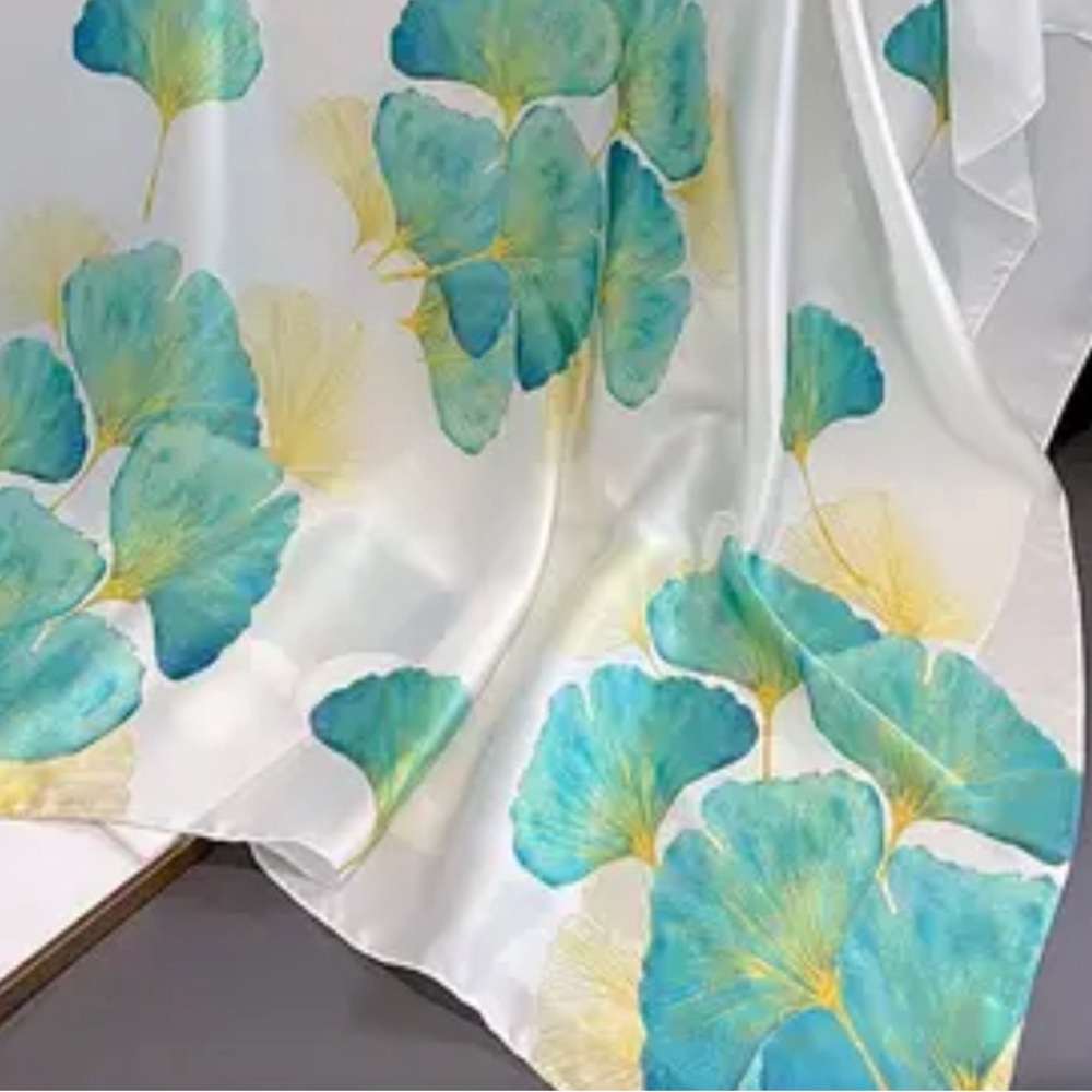 Popular Design Satin Finish Silk Scarf Fashion Printed color beach blue #126